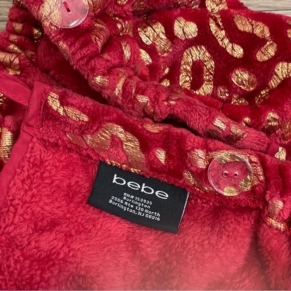Bebe Vintage Red & Gold Foil Fuzzy Wrap Around Midi Skirt - Picture 5 of 10
